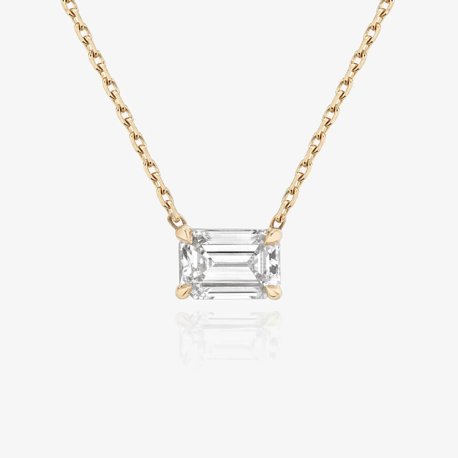 Solitaire Emerald 14K Whitegold Necklace w. Lab-Grown Diamond