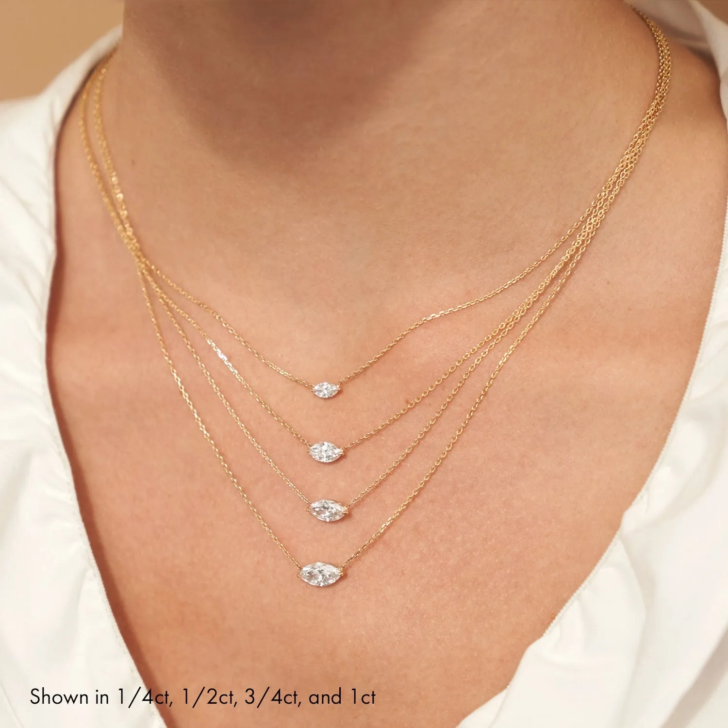 Solitaire Marquise 14K Whitegold Necklace w. Lab-Grown Diamond