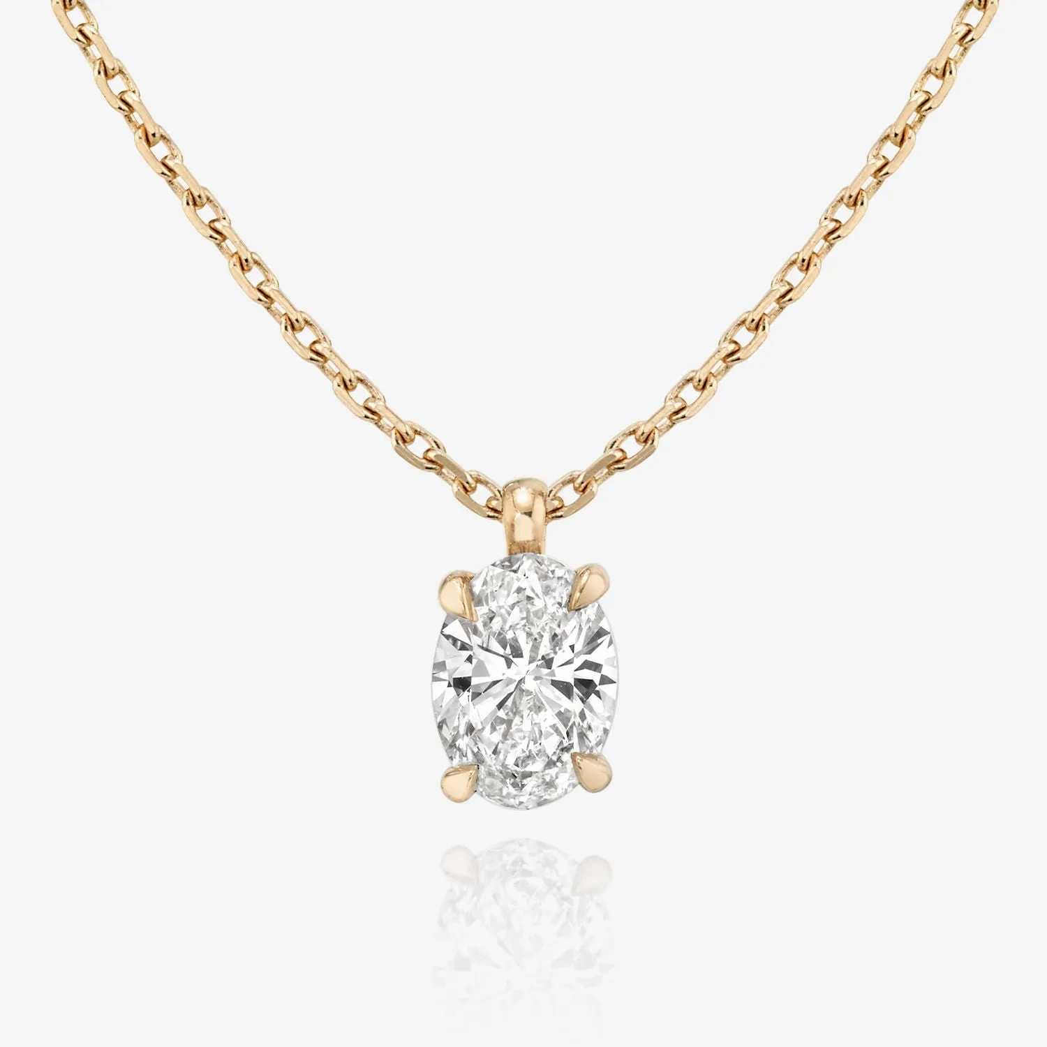 Solitaire Oval 14K Whitegold Necklace w. Lab-Grown Diamond