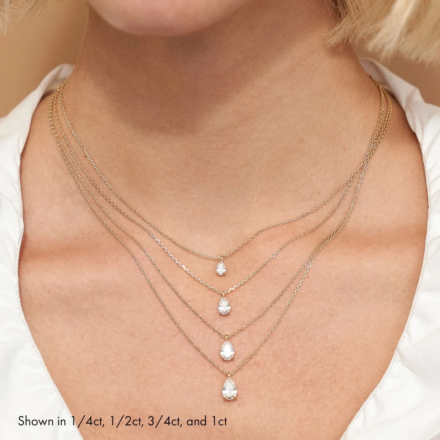 Solitaire Pear 14K Gold Necklace w. Lab-Grown Diamond
