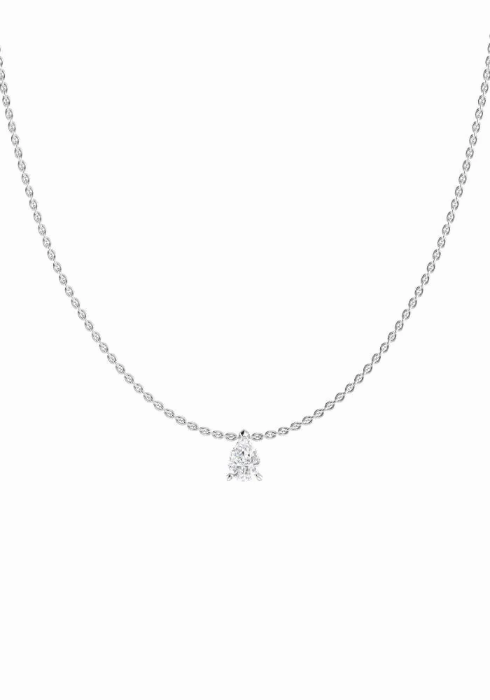 Solitaire Pear 18K White Gold Necklace w. Lab-Grown Diamond