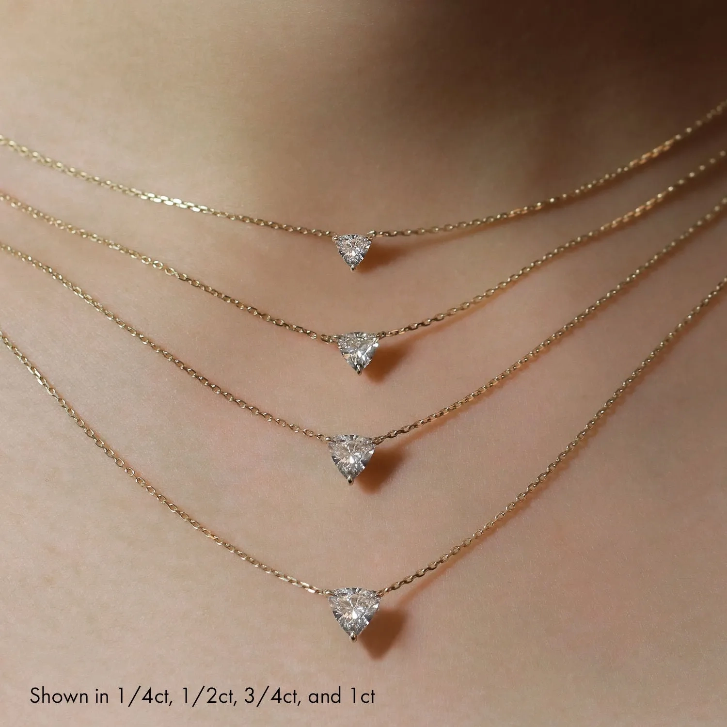 Solitaire Trillion 14K Rosegold Necklace w. Lab-Grown Diamond