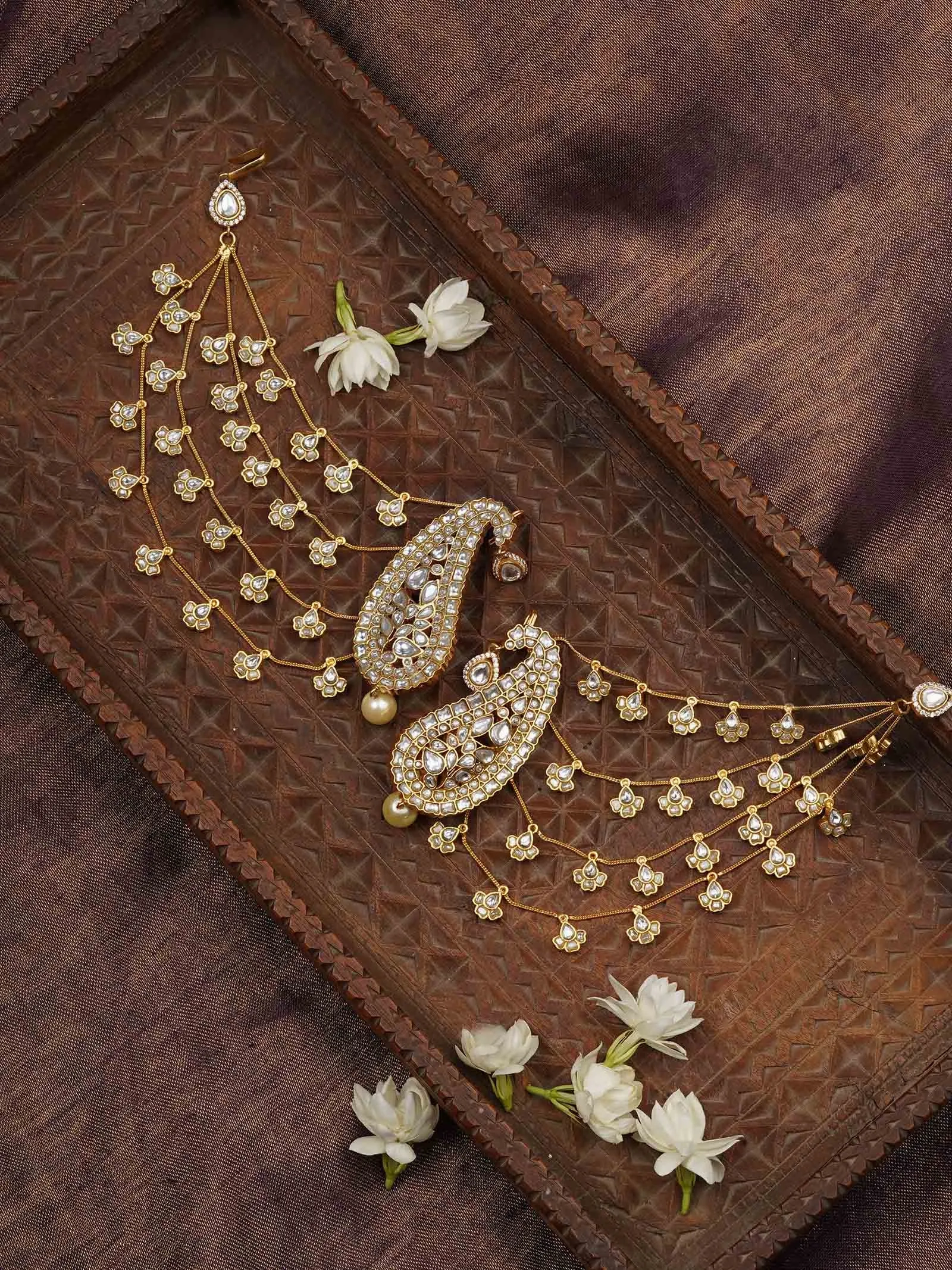 Sonam Chhabra in White Paisley Gold Plated Jadau Kundan Cannes Earrings - ME1139