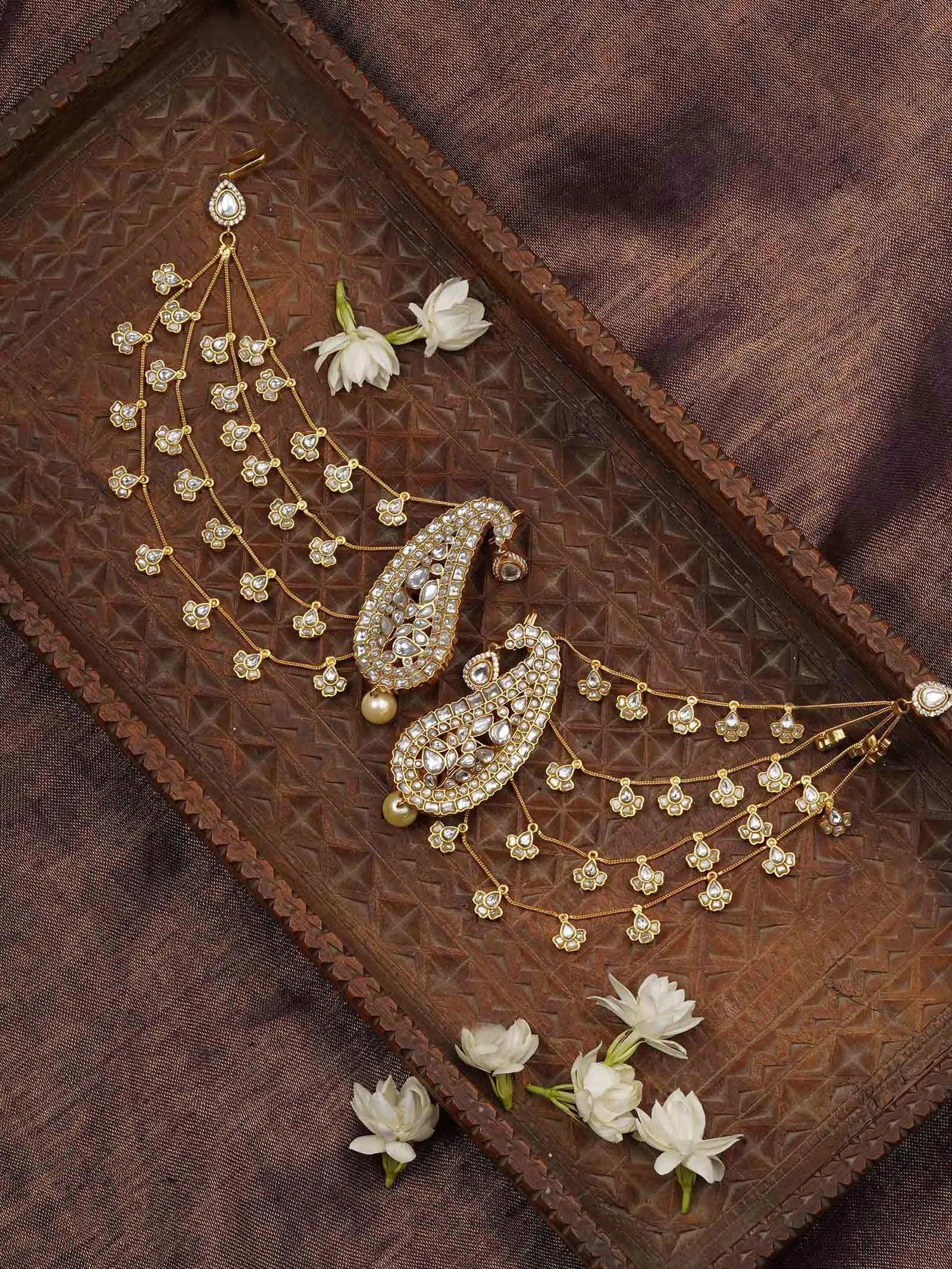 Sonam Chhabra in White Paisley Gold Plated Jadau Kundan Cannes Earrings - ME1139