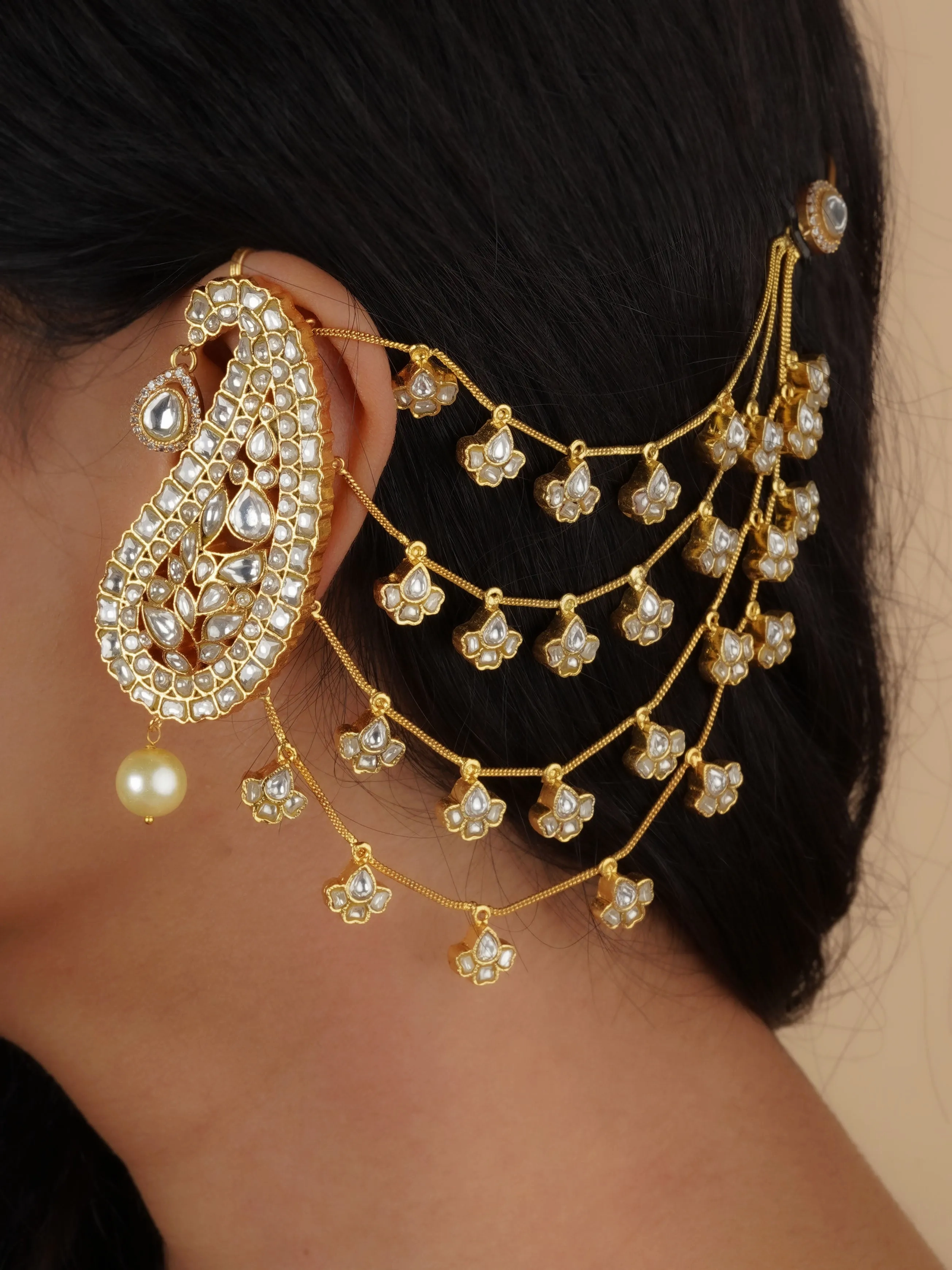 Sonam Chhabra in White Paisley Gold Plated Jadau Kundan Cannes Earrings - ME1139