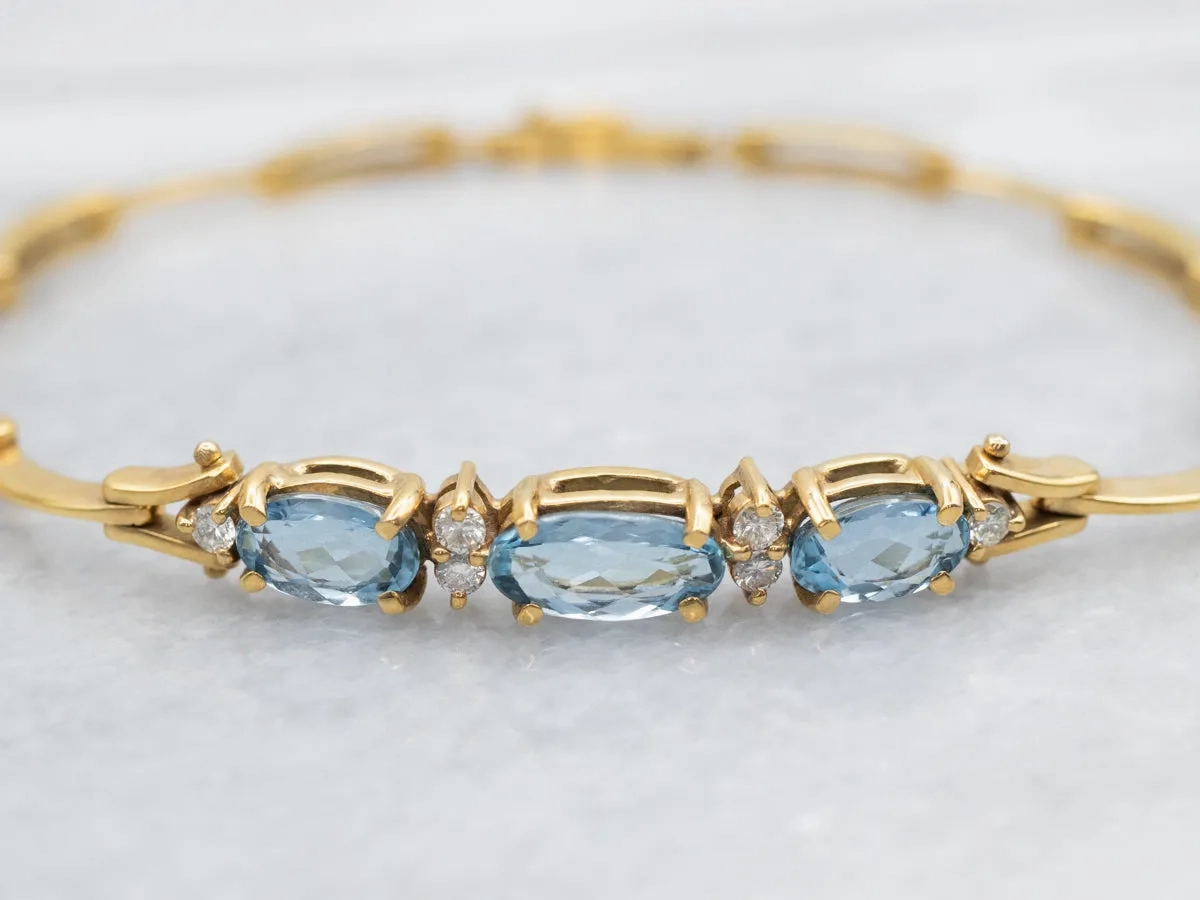 Sophisticated Blue Topaz and Diamond Link Bracelet