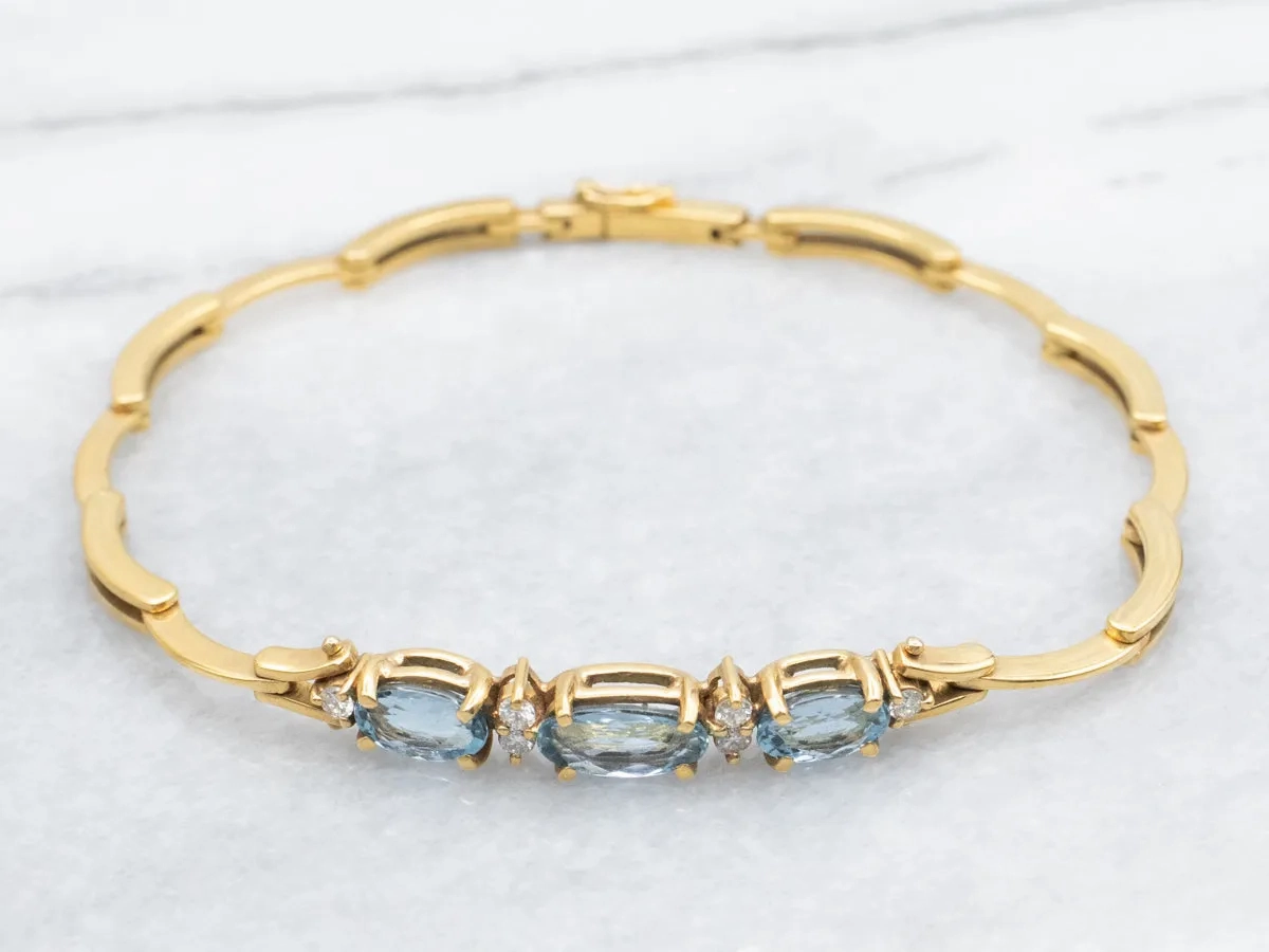 Sophisticated Blue Topaz and Diamond Link Bracelet