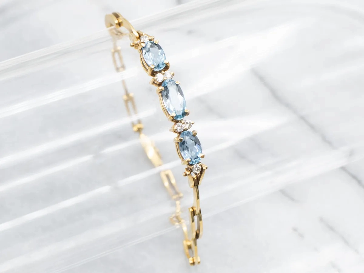 Sophisticated Blue Topaz and Diamond Link Bracelet