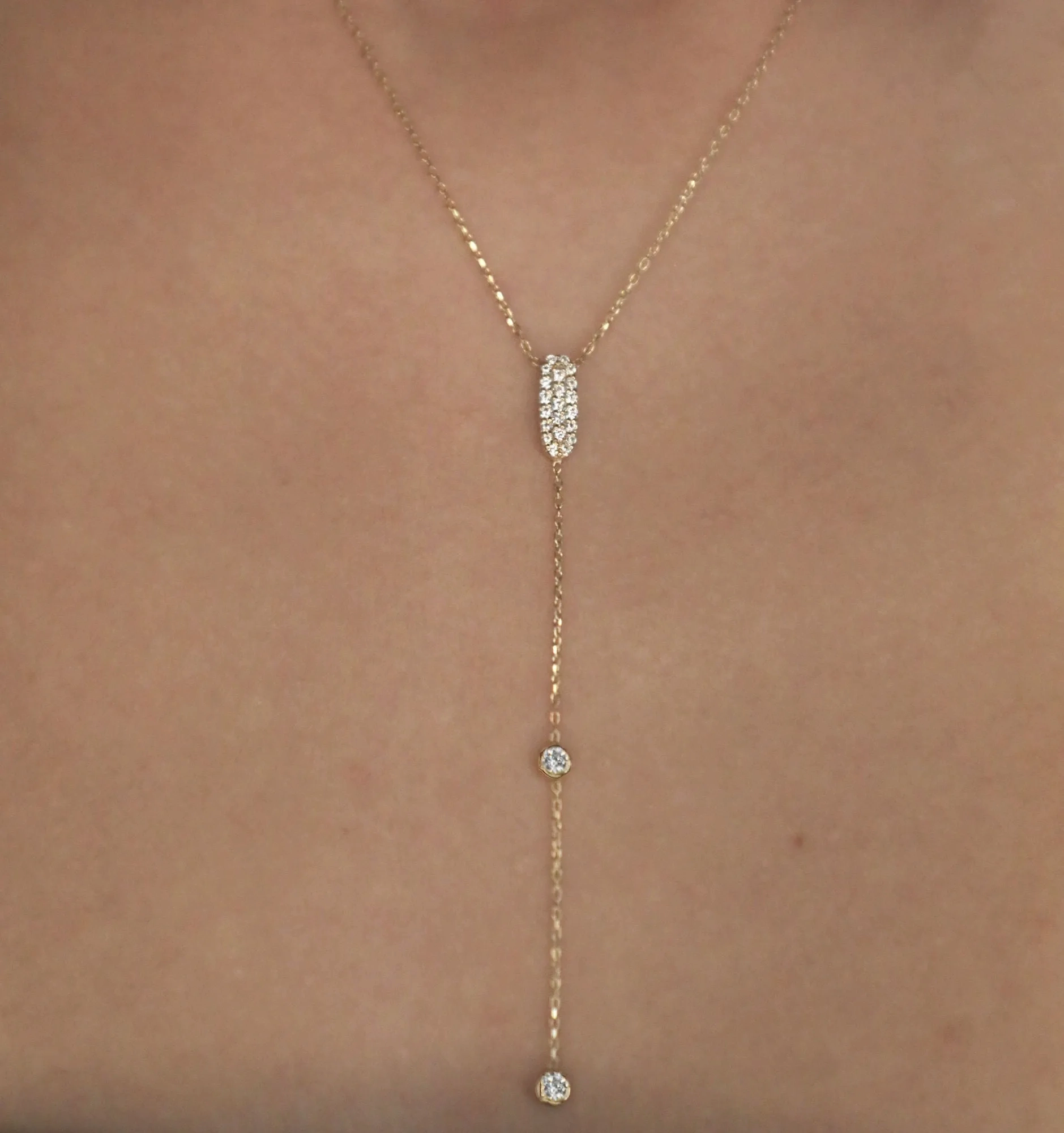 Sparkly Sparkly Lariat 18K Rose Gold Necklace w. Diamonds