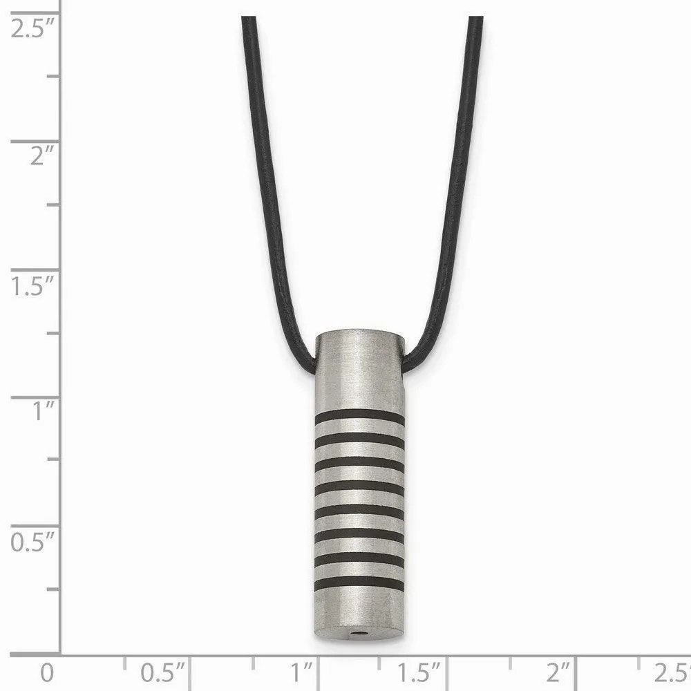 Stainless Steel Black Rubber Accent Leather Cord Necklace