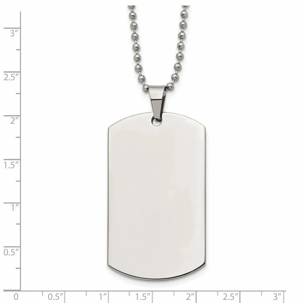 Stainless Steel Brushed &amp; Polished Rounded Edge 2mm Thick Dog Tag Necklace