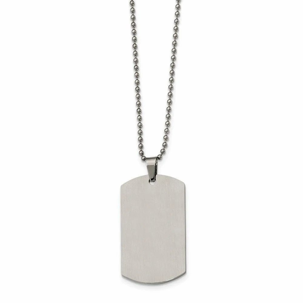 Stainless Steel Brushed &amp; Polished Rounded Edge 2mm Thick Dog Tag Necklace