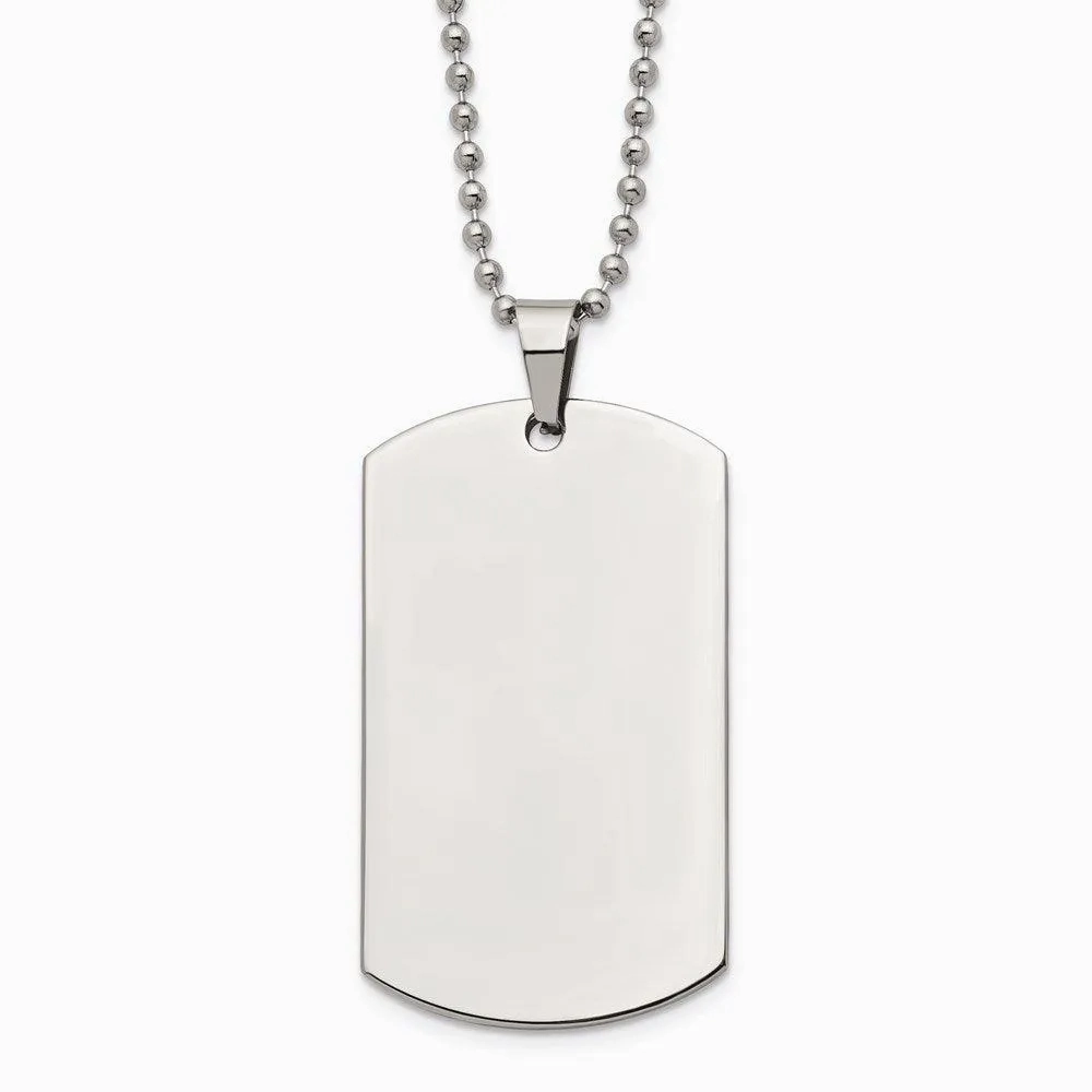 Stainless Steel Brushed &amp; Polished Rounded Edge 2mm Thick Dog Tag Necklace