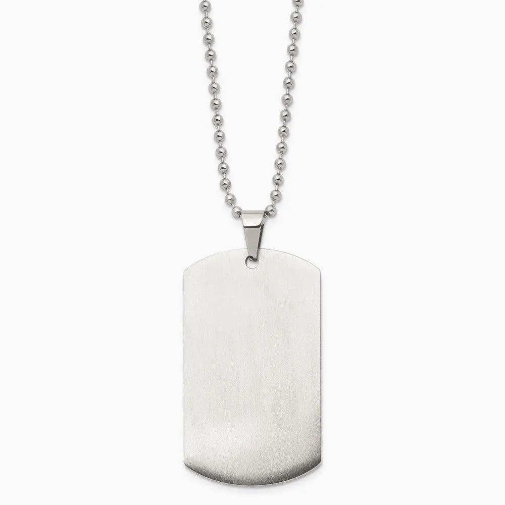 Stainless Steel Brushed &amp; Polished Rounded Edge 2mm Thick Dog Tag Necklace