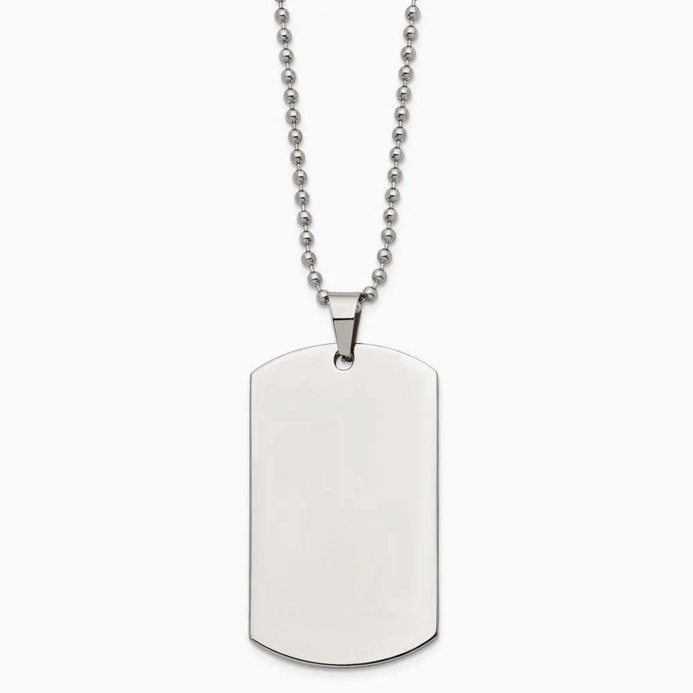 Stainless Steel Brushed &amp; Polished Rounded Edge 2mm Thick Dog Tag Necklace