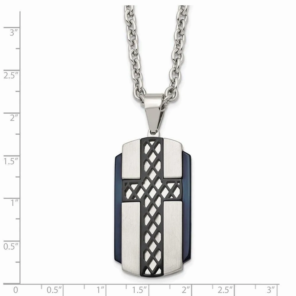 Stainless Steel Brushed and Polished Black IP-plated Cross Necklace
