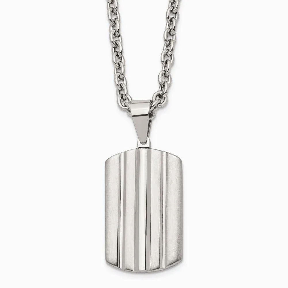 Stainless Steel Brushed and Polished Grooved Dogtag Necklace