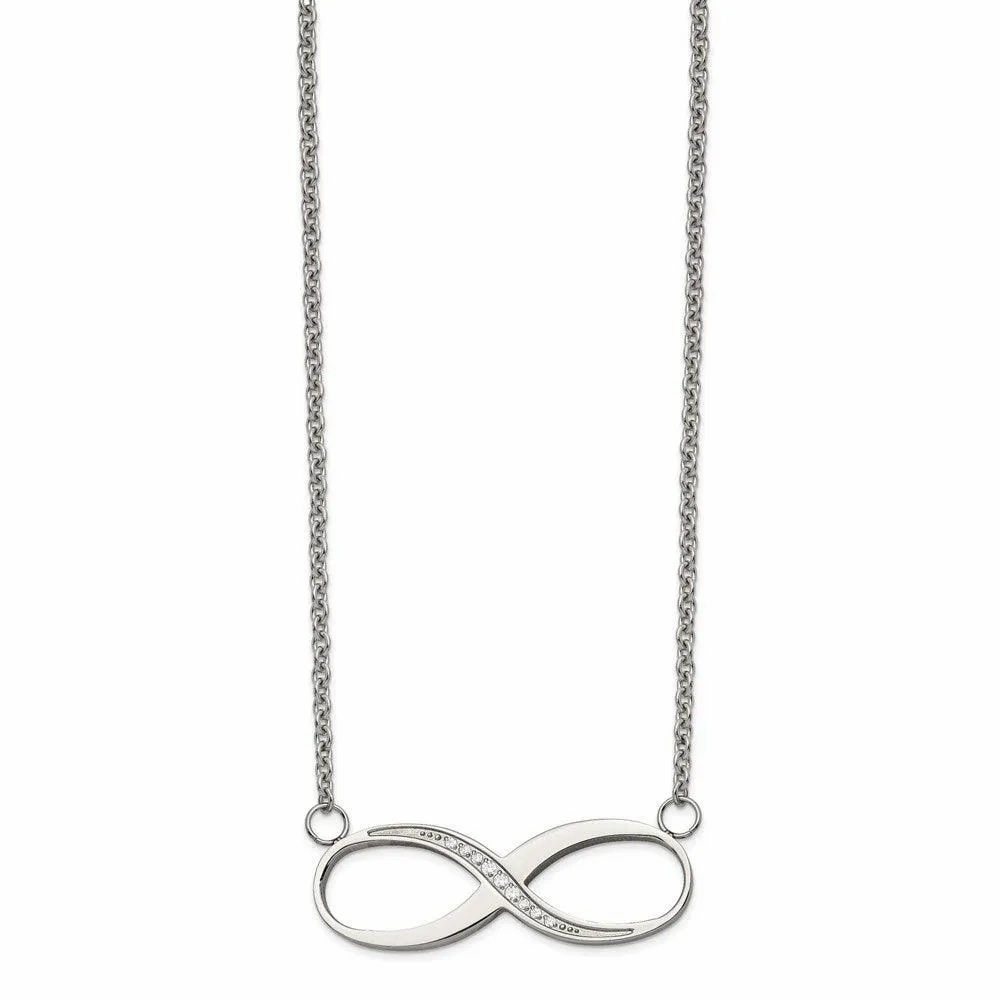Stainless Steel Infinity Polished CZ Necklace