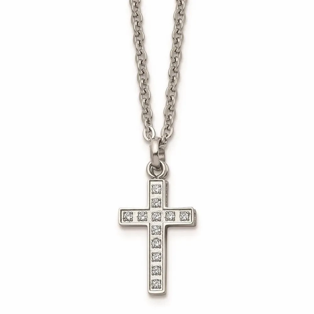 Stainless Steel Laser cut CZ Two Piece Cross Pendant Necklace