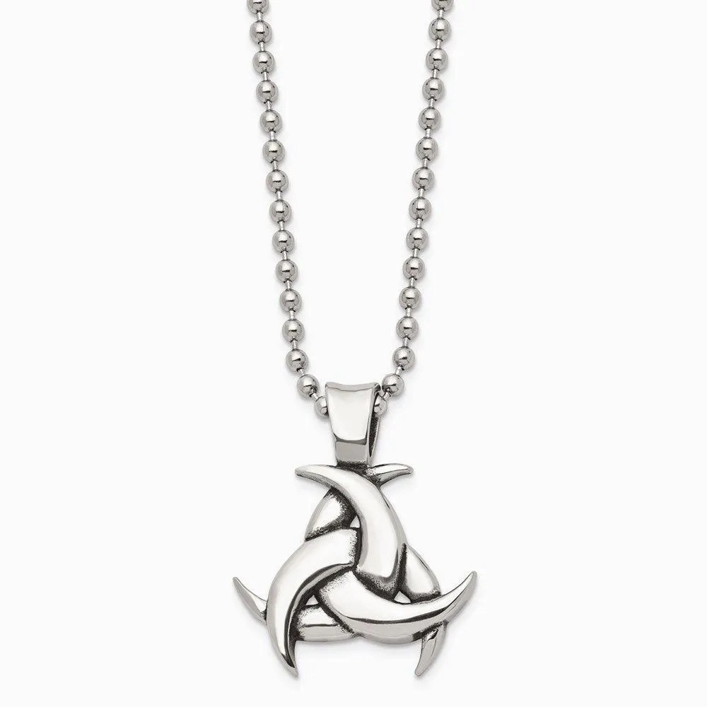 Stainless Steel Polished &amp; Antiqued Celtic Knot 22in Necklace