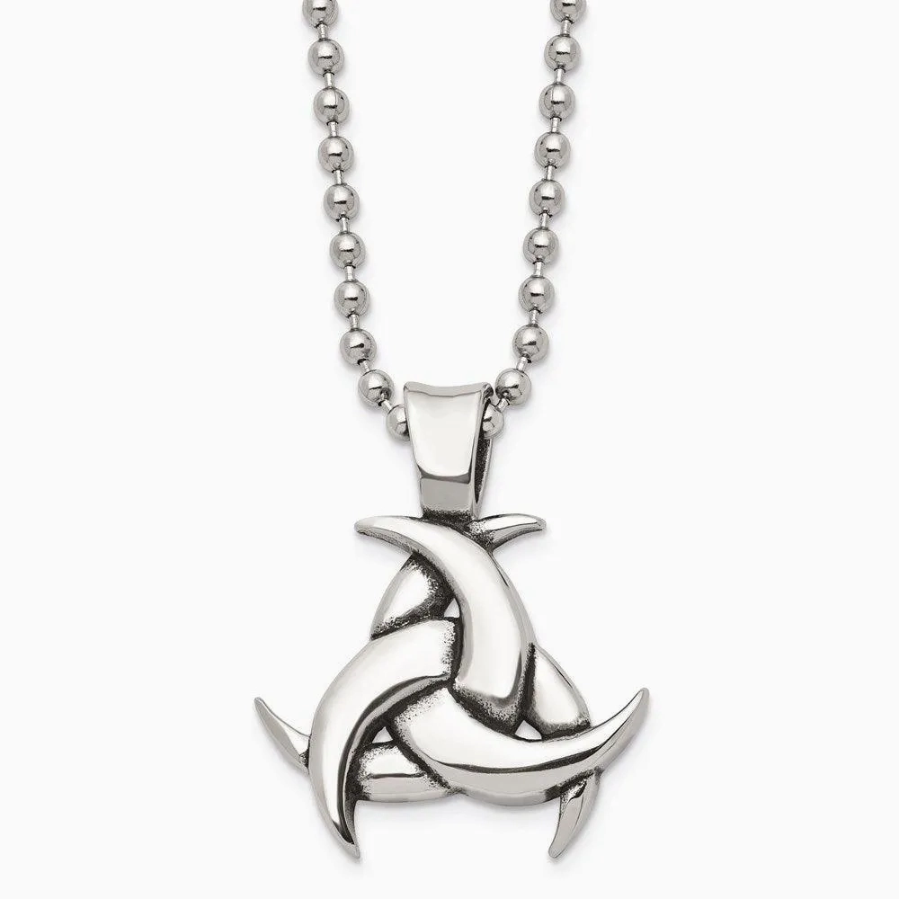 Stainless Steel Polished &amp; Antiqued Celtic Knot 22in Necklace