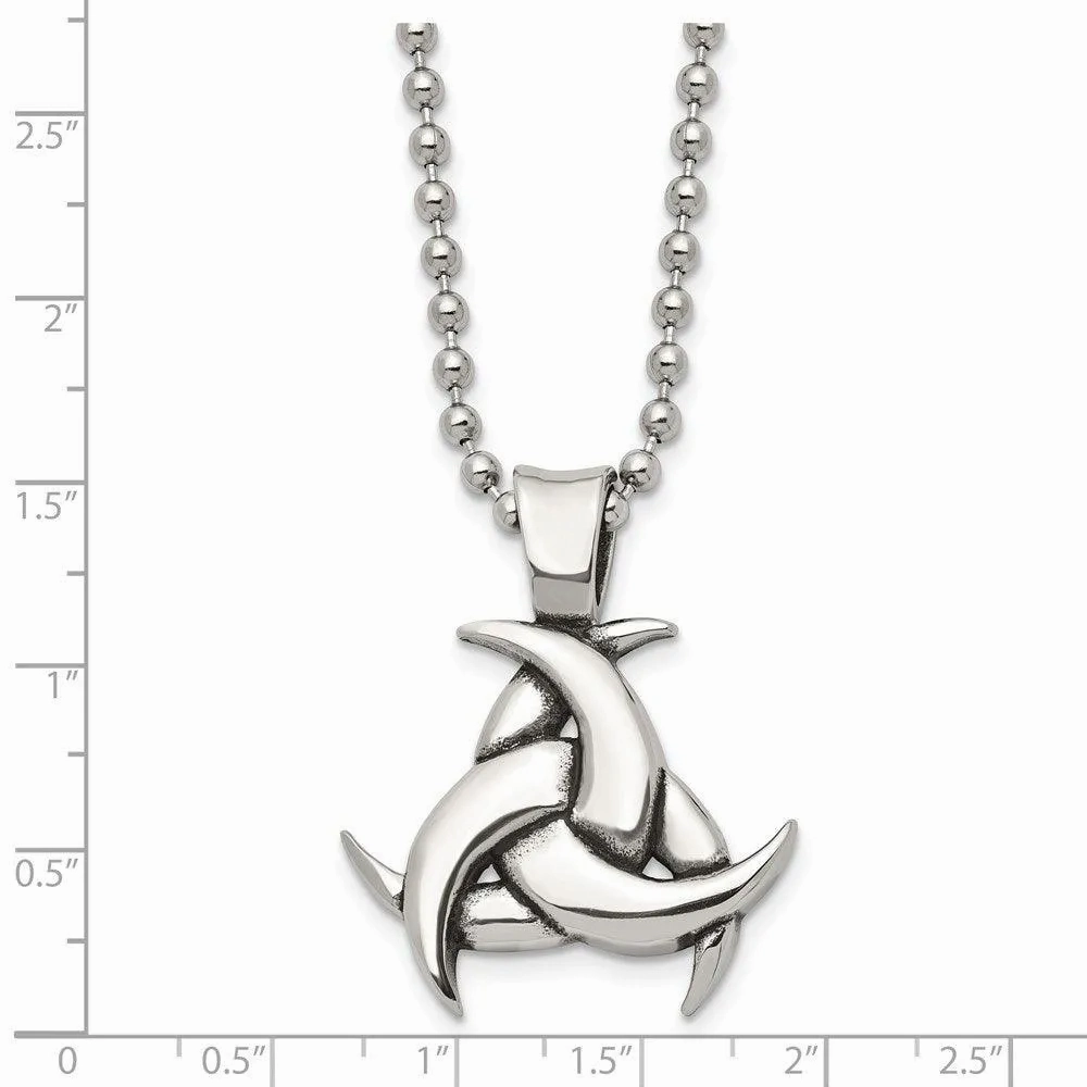 Stainless Steel Polished &amp; Antiqued Celtic Knot 22in Necklace
