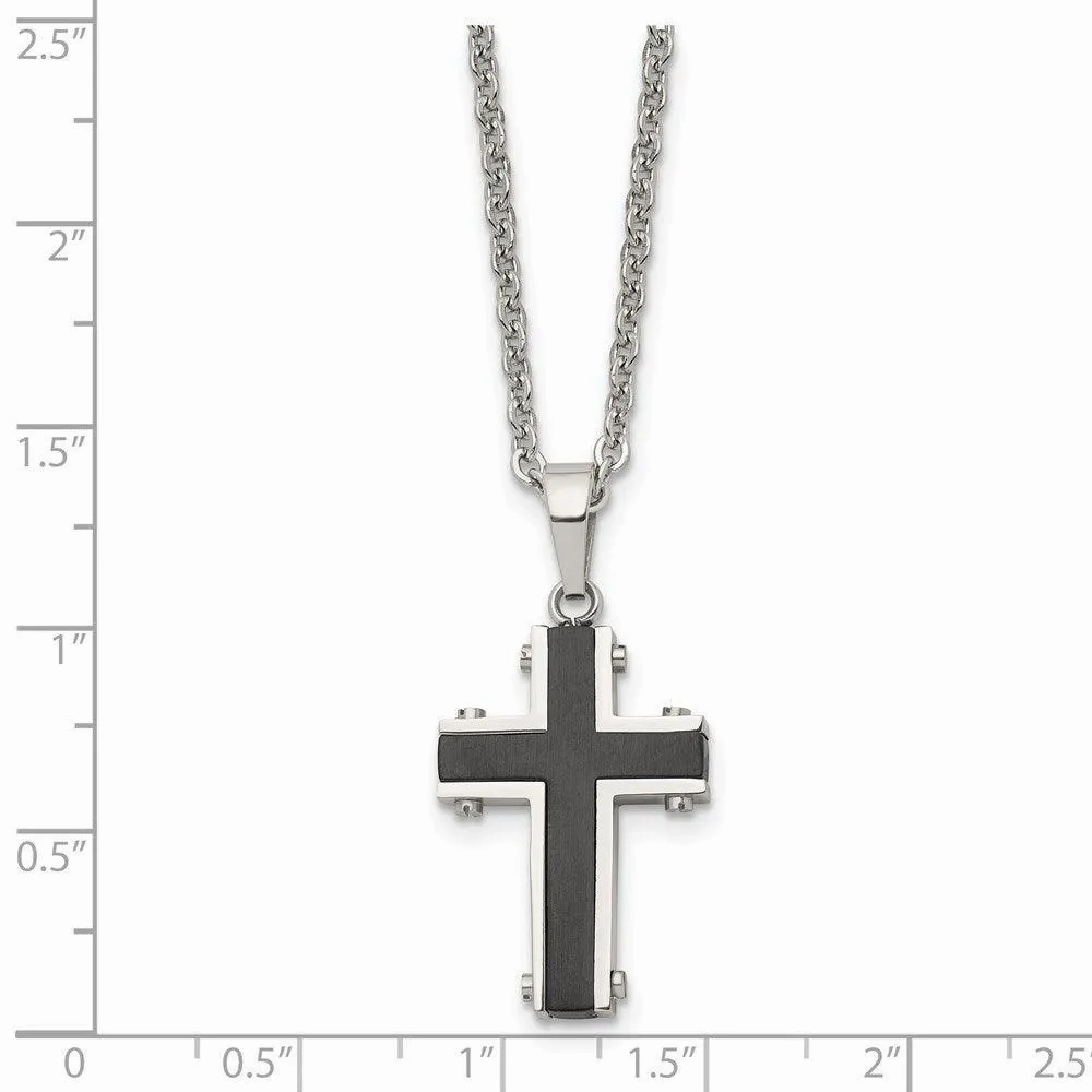 Stainless Steel Polished Black IP-plated Cross Necklace