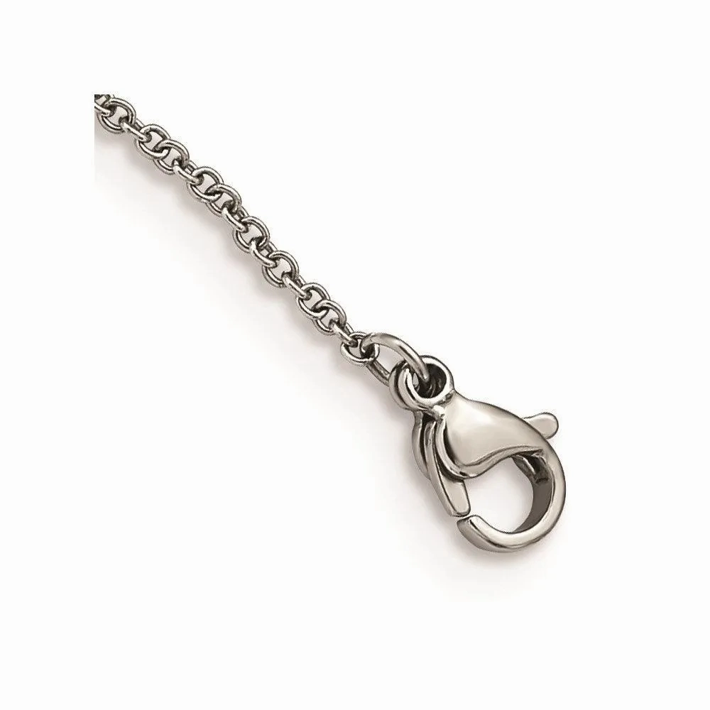 Stainless Steel Polished Black MOP/CZ w/3in ext. Necklace
