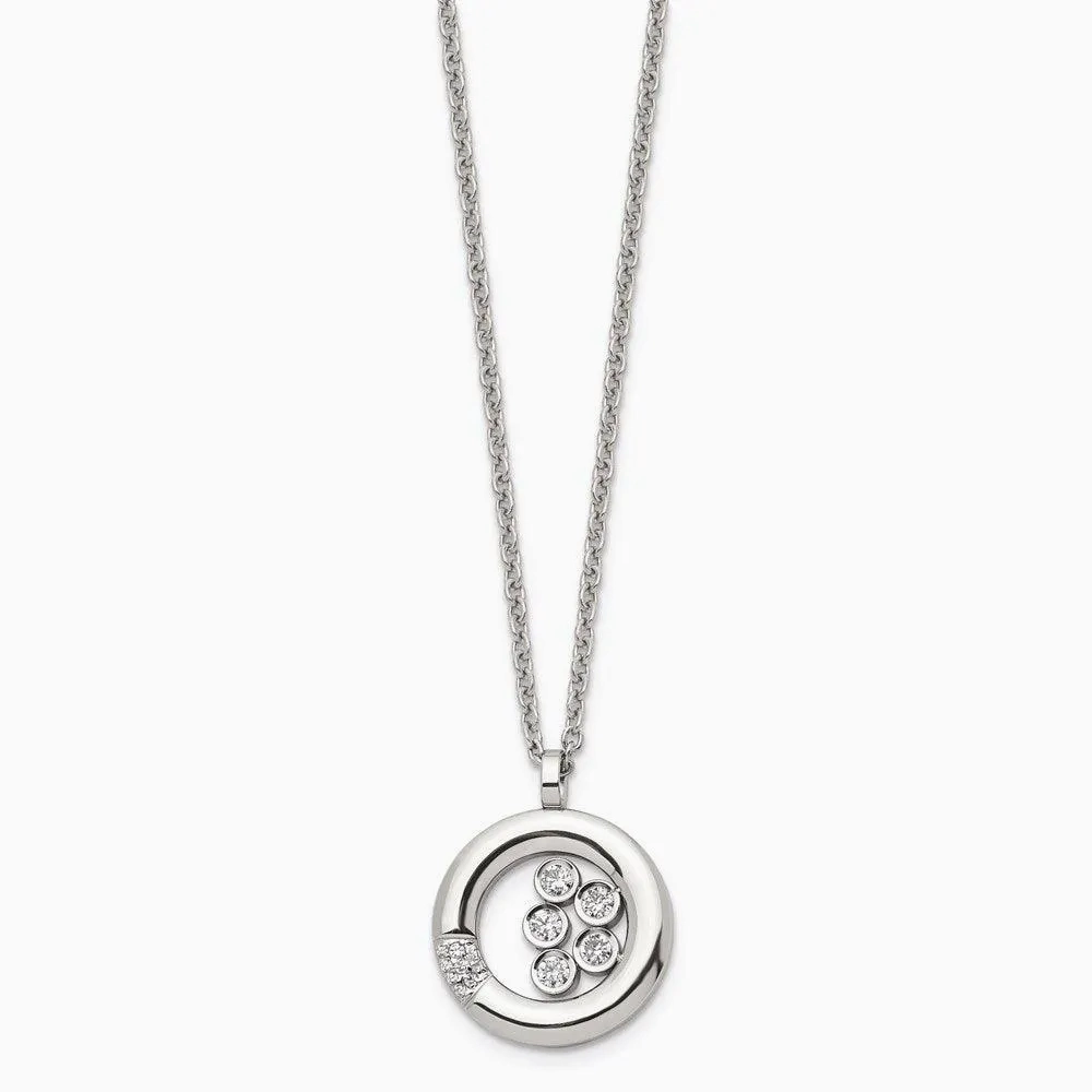 Stainless Steel Polished Circle CZ Necklace