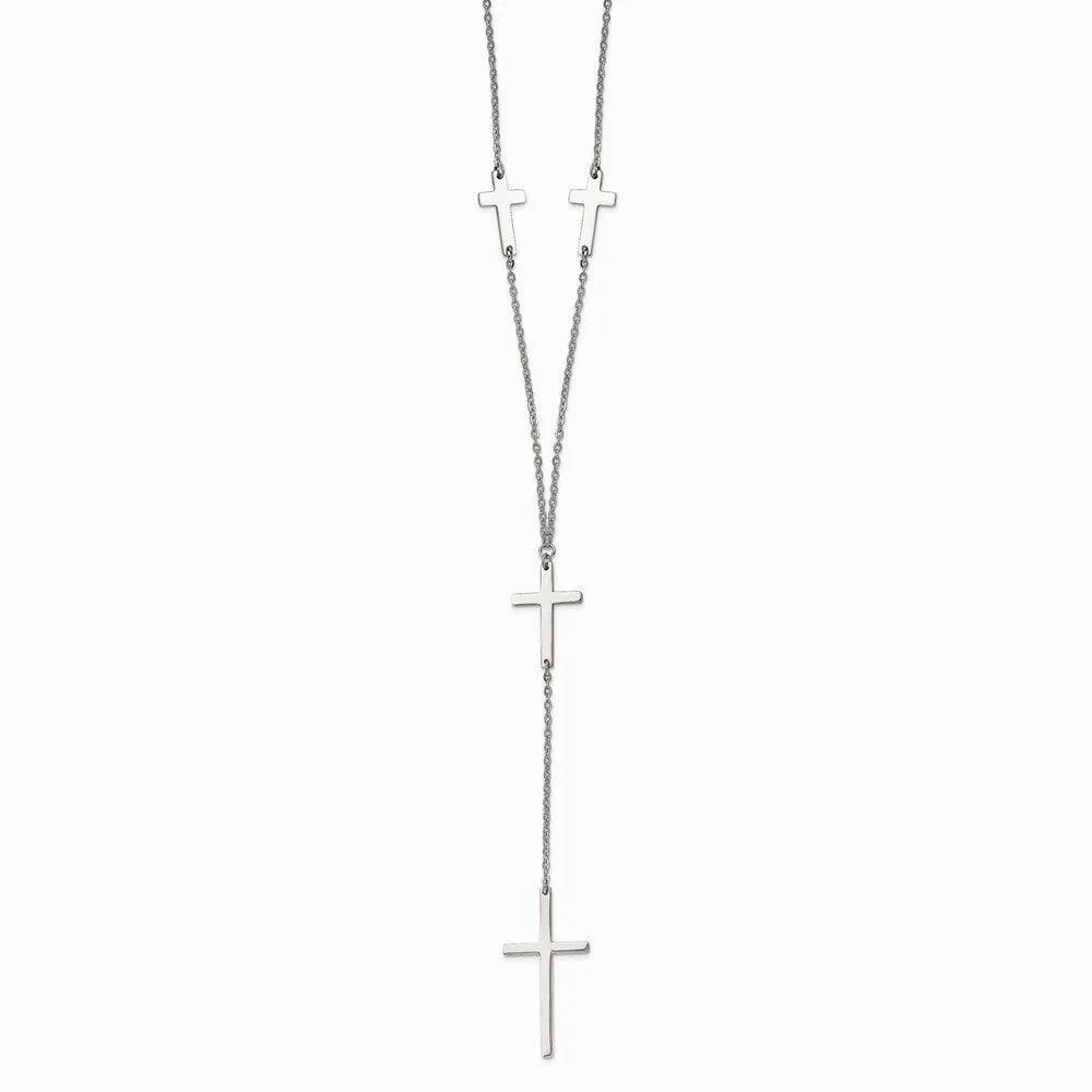 Stainless Steel Polished Cross Dangle Slip on Necklace