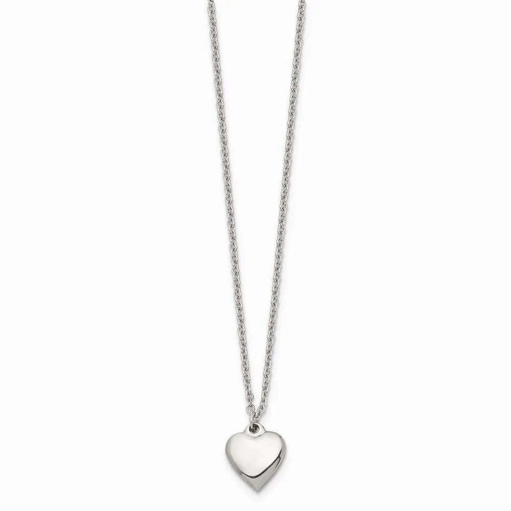 Stainless Steel Polished Heart w/1.50in. ext. Necklace