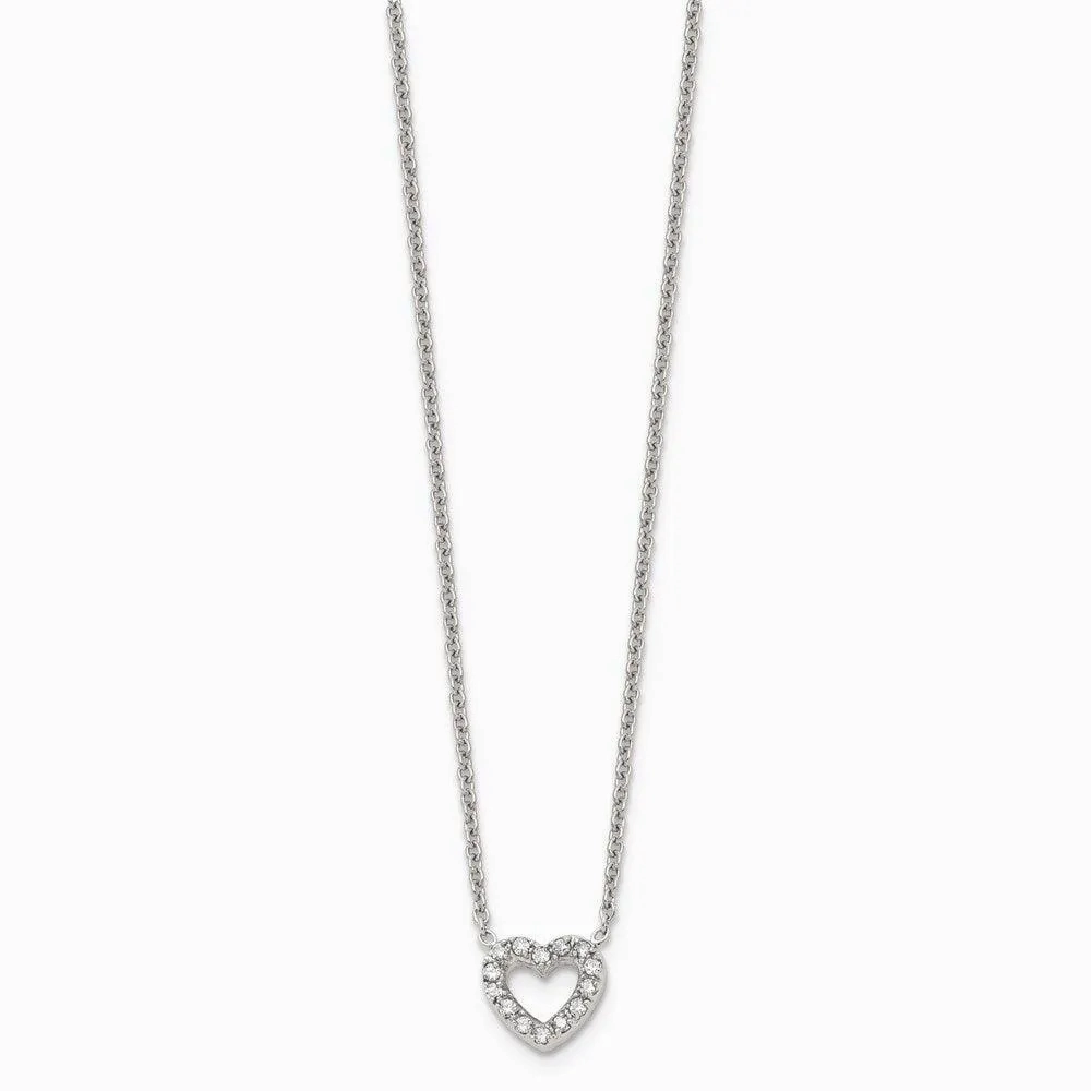 Stainless Steel Polished Heart with CZs Necklace