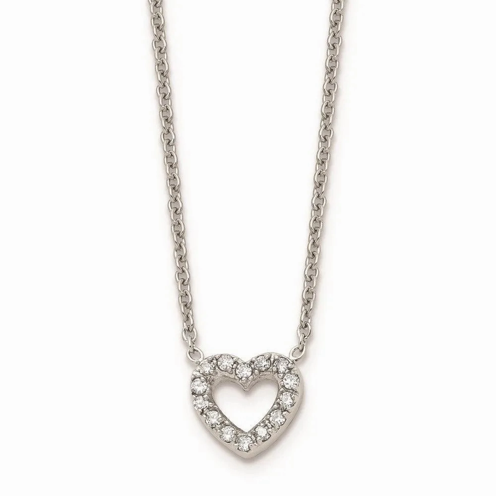 Stainless Steel Polished Heart with CZs Necklace