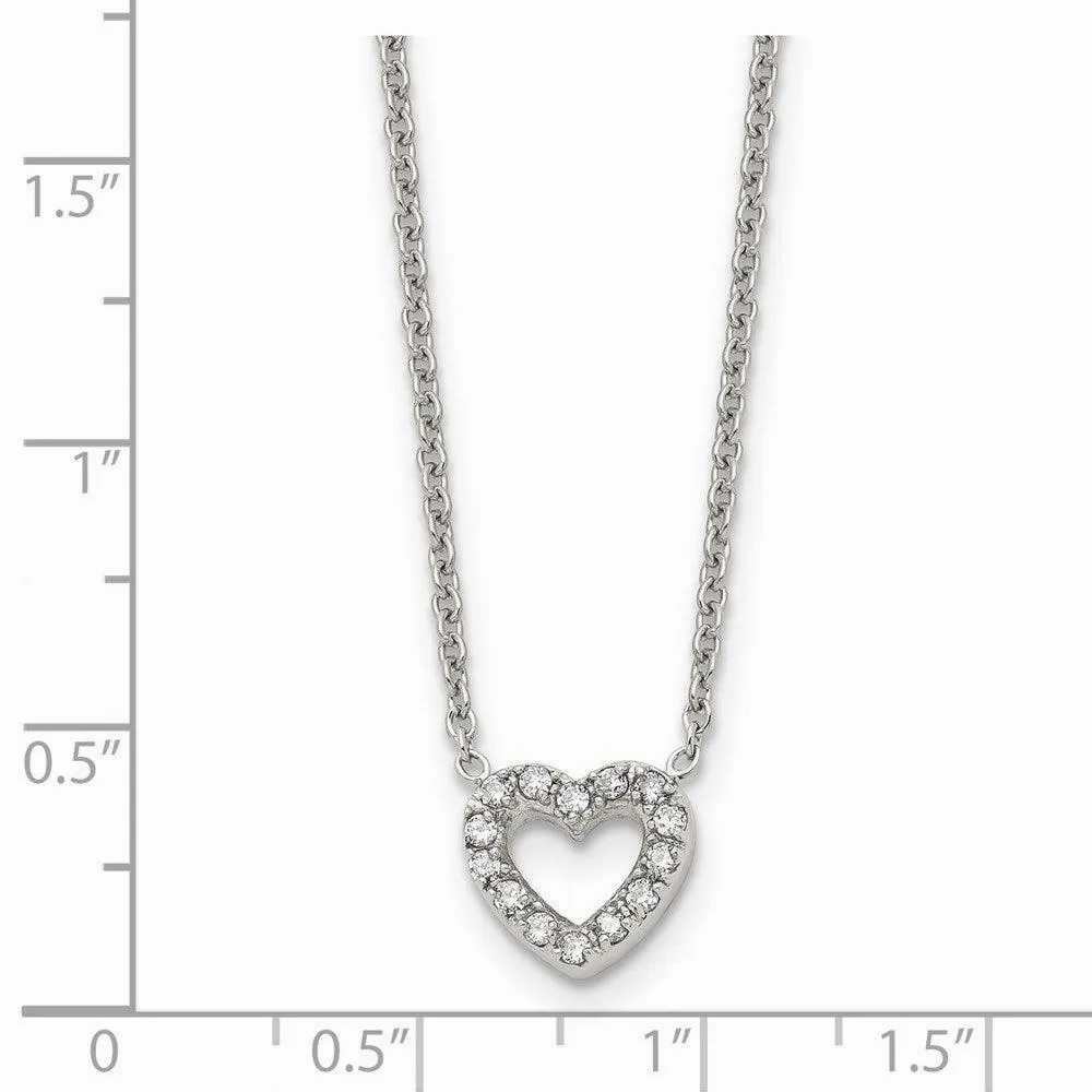 Stainless Steel Polished Heart with CZs Necklace