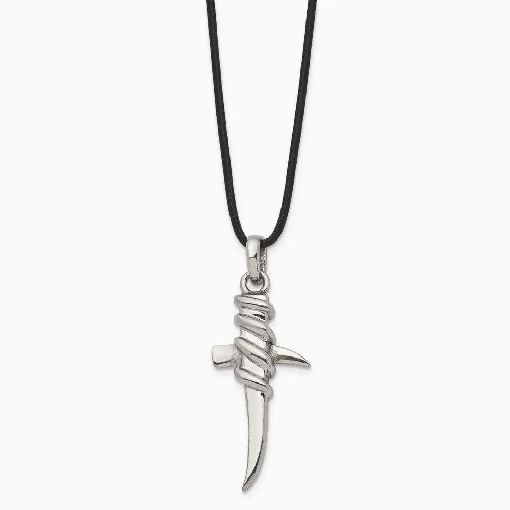 Stainless Steel Polished Leather Cord Cross Necklace