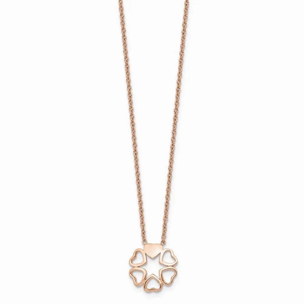 Stainless Steel Polished Pink IP-plated Circle of Hearts Necklace