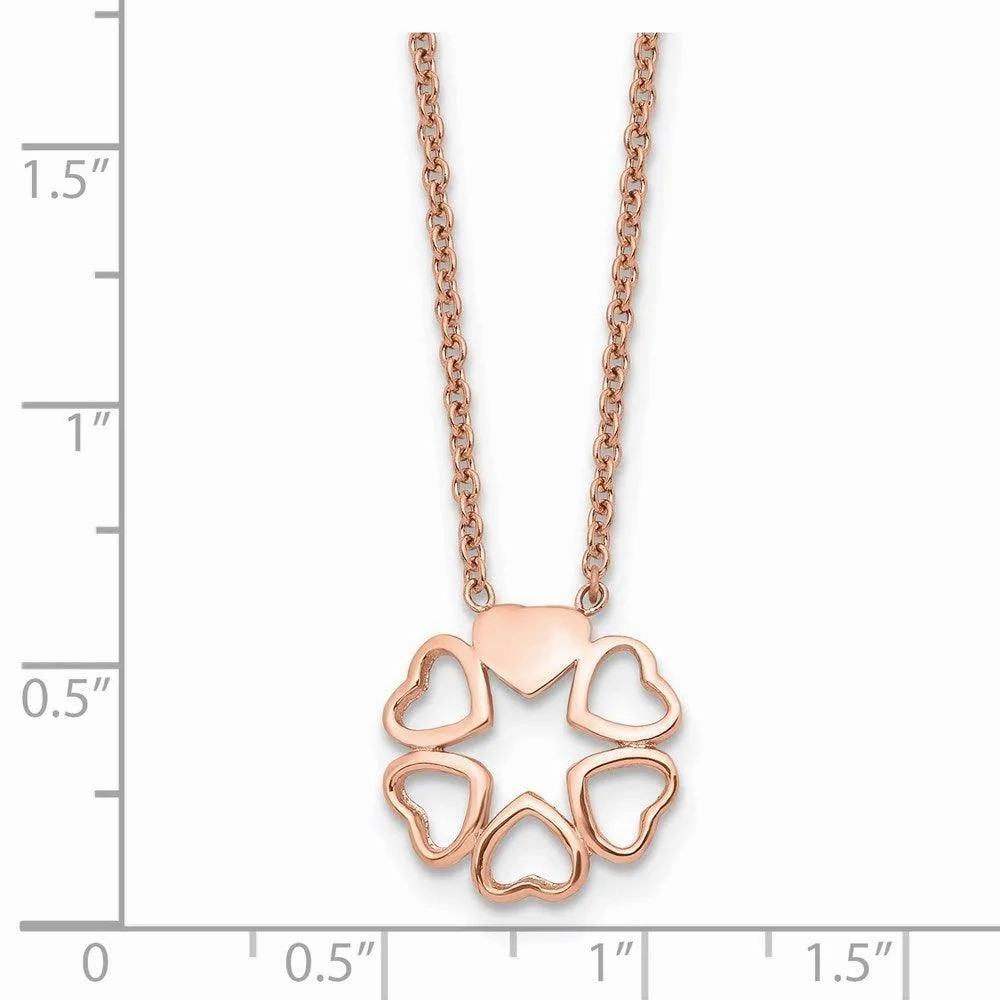 Stainless Steel Polished Pink IP-plated Circle of Hearts Necklace