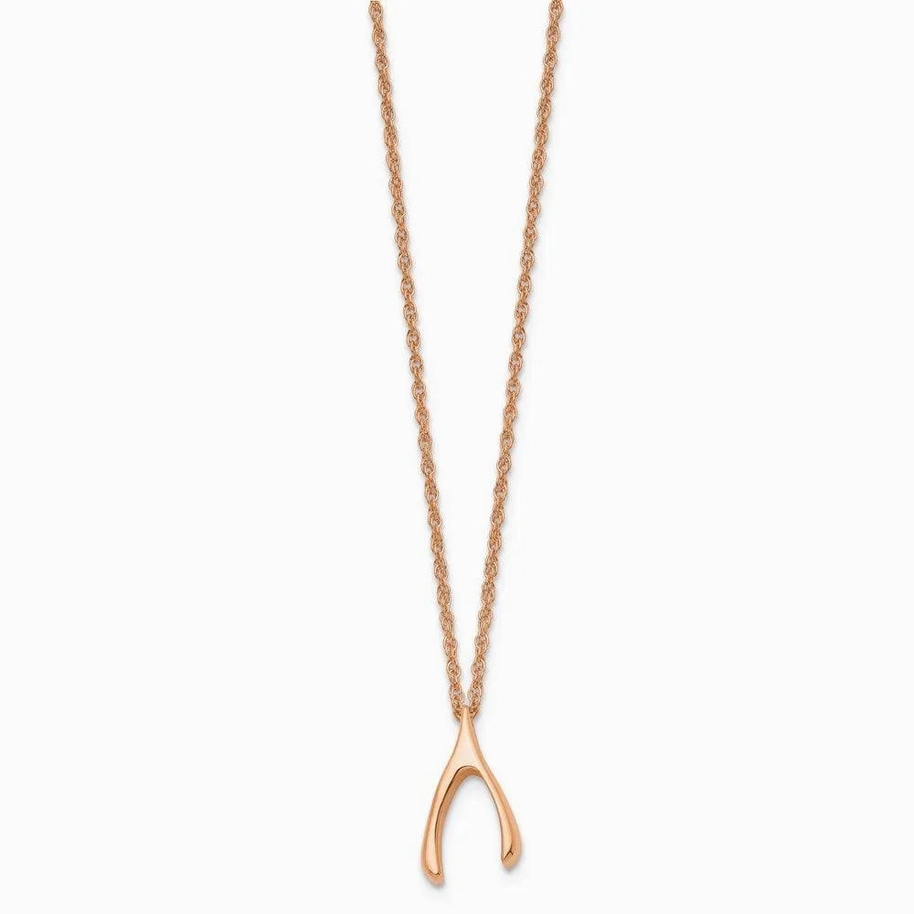 Stainless Steel Polished Rose IP-plated Wishbone Necklace
