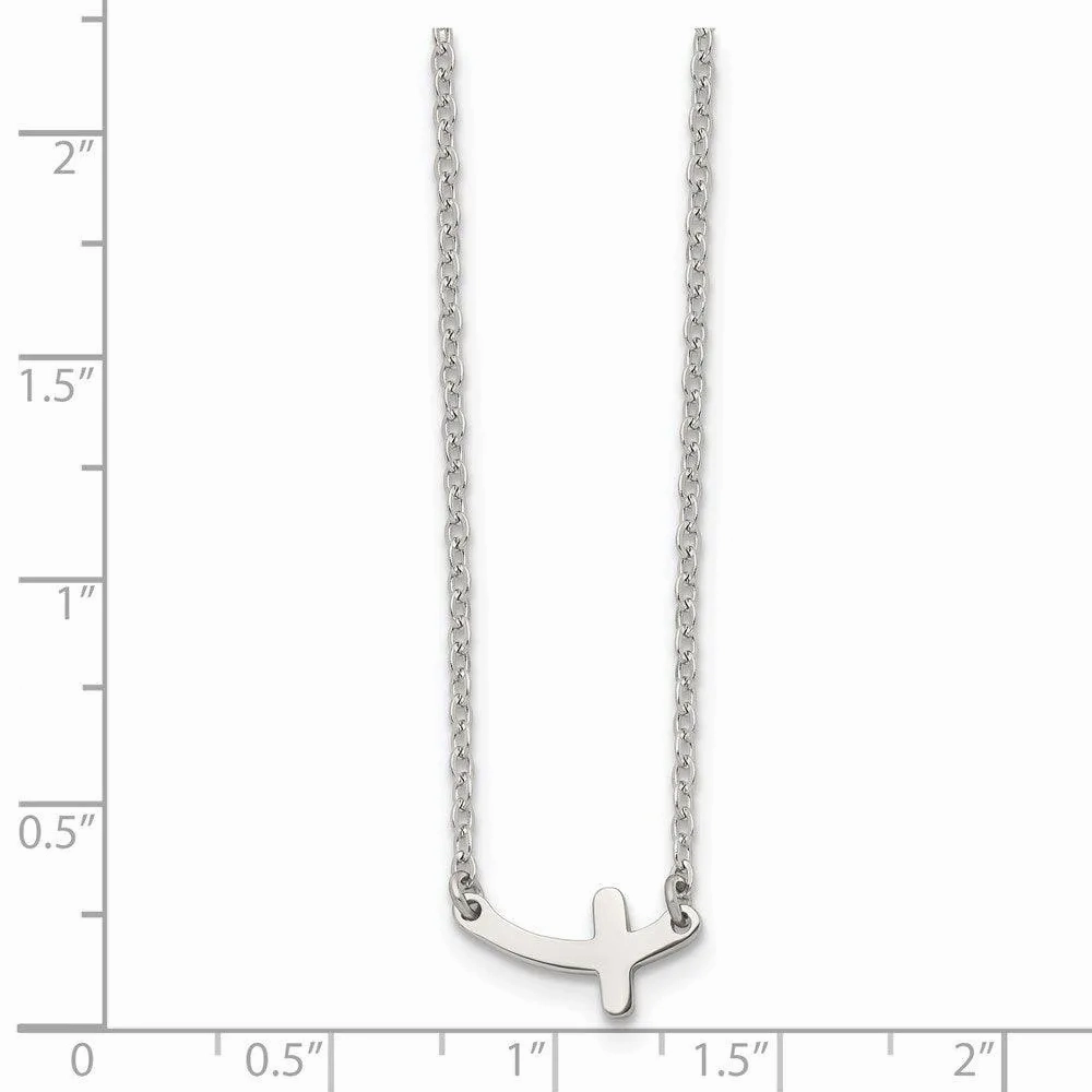 Stainless Steel Polished Sideways Cross 18in Necklace