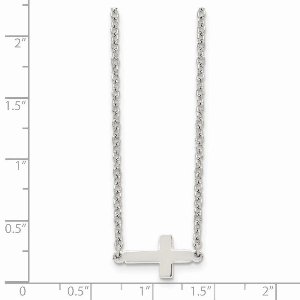 Stainless Steel Polished Sideways Cross 18in Necklace