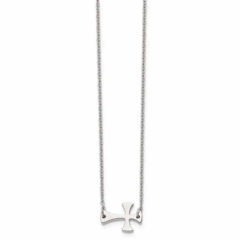 Stainless Steel Polished Sideways Cross Necklace