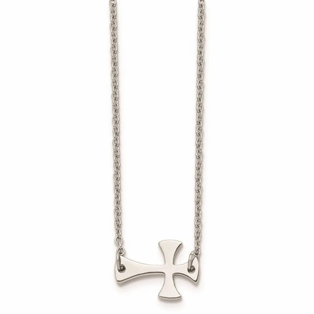 Stainless Steel Polished Sideways Cross Necklace