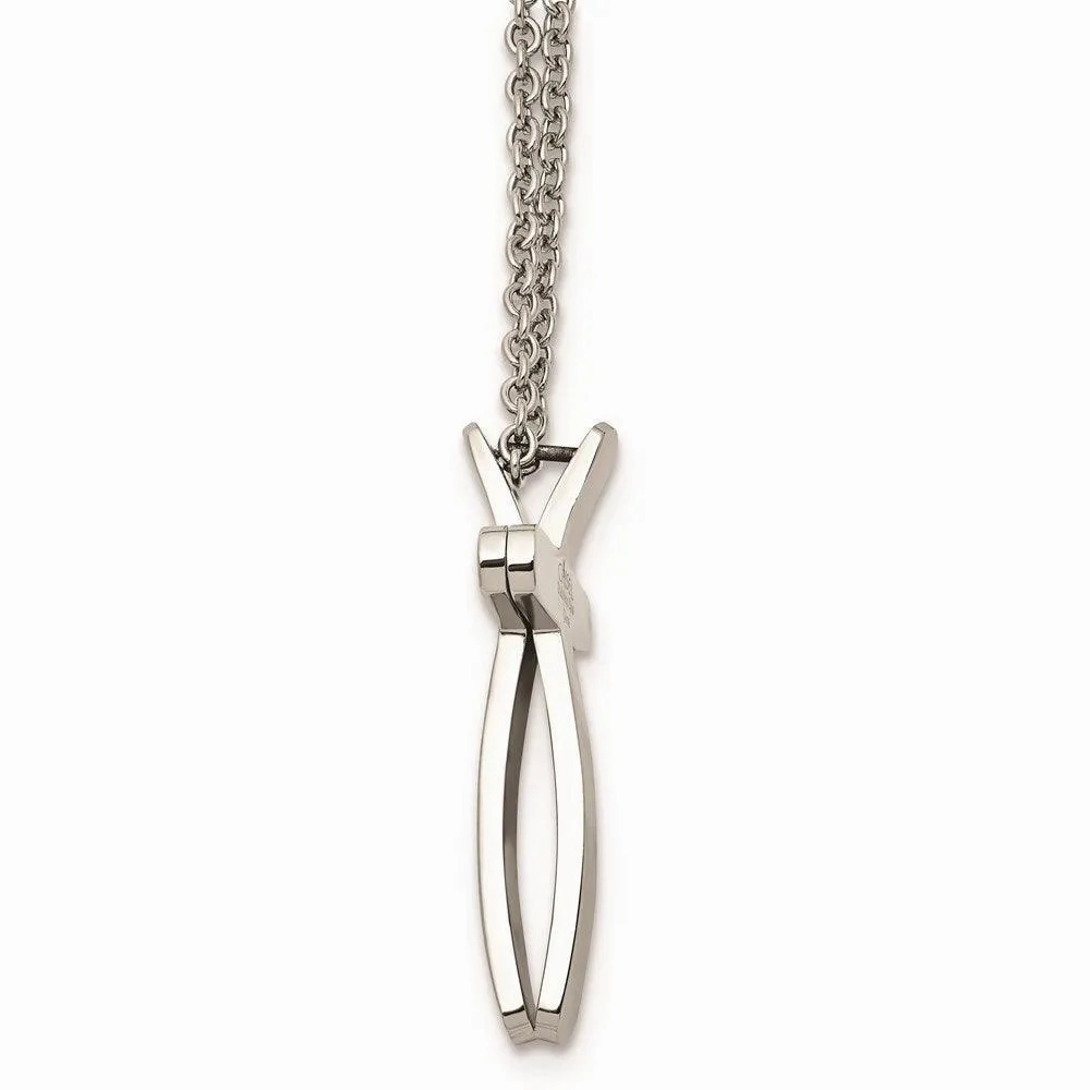 Stainless Steel Religious Fish &amp; Cross Necklace