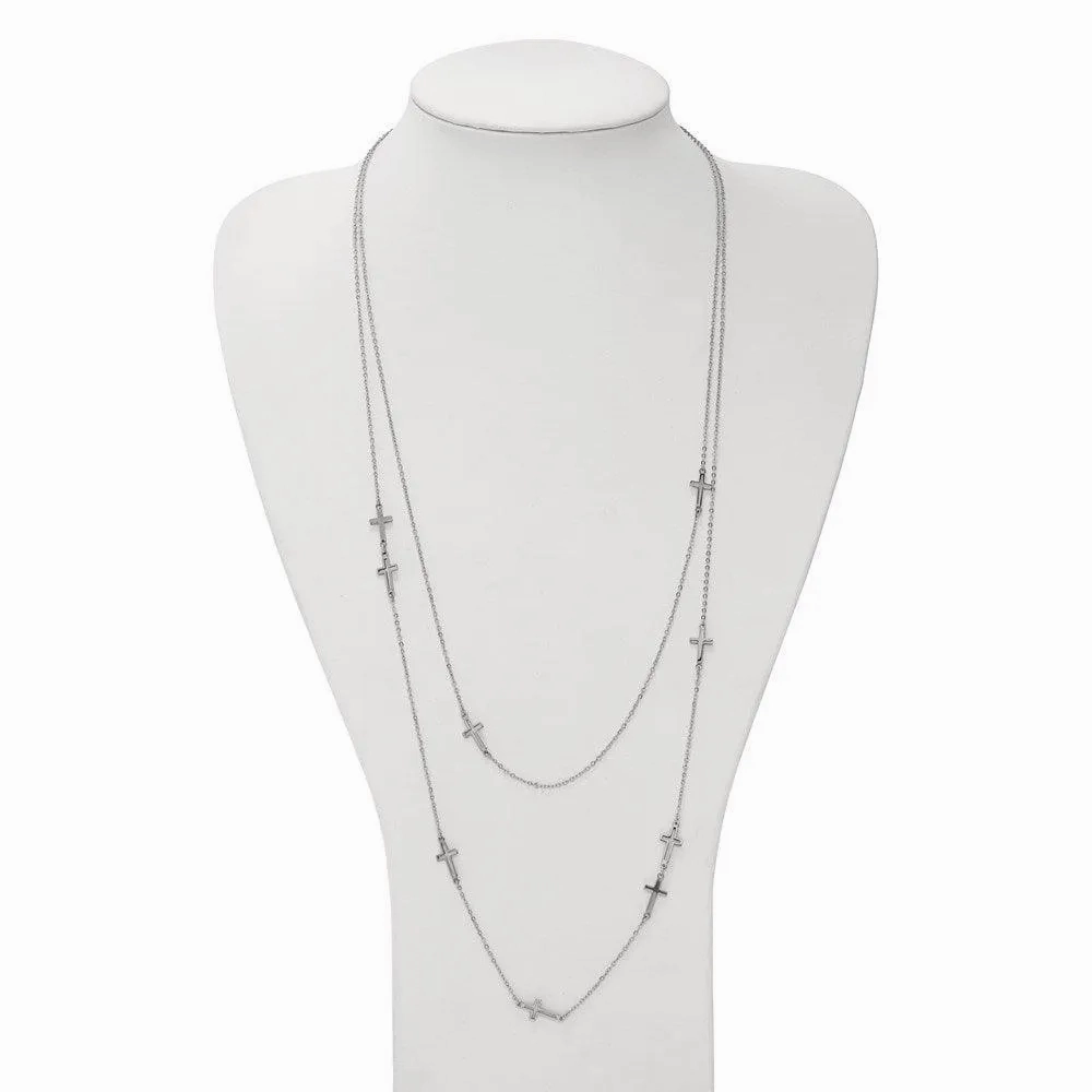 Stainless Steel Two Strand Cross Necklace