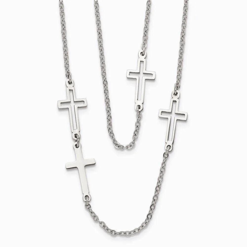 Stainless Steel Two Strand Cross Necklace