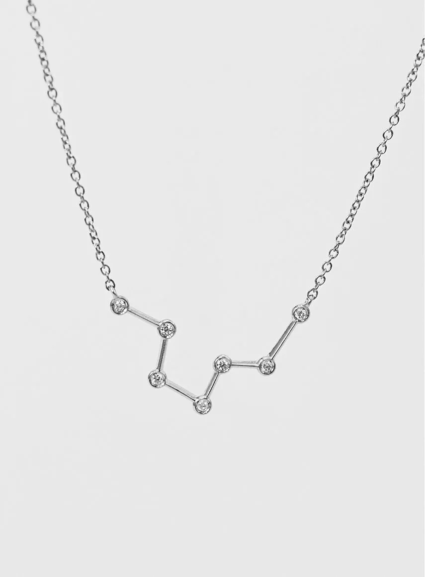 Star Sign Aquarius 18K Whitegold Necklace w. Diamond
