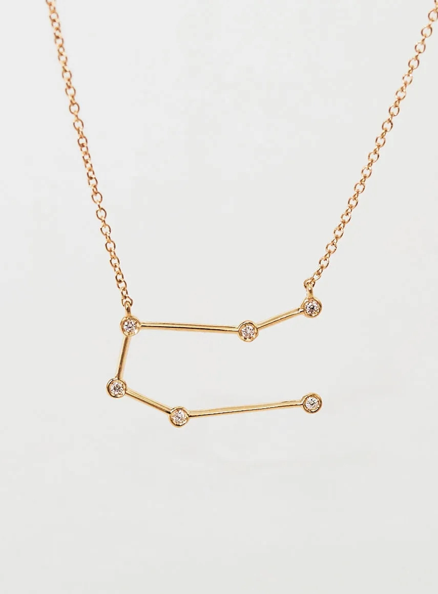 Star Sign Gemini 18K Gold Necklace w. Diamond