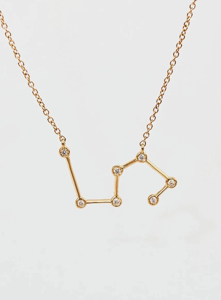 Star Sign Leo 18K Gold Necklace w. Diamond