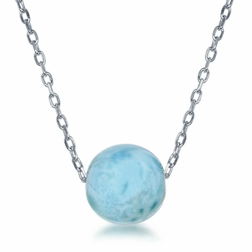 Sterling Silver 10MM Round Larimar Bead Necklace