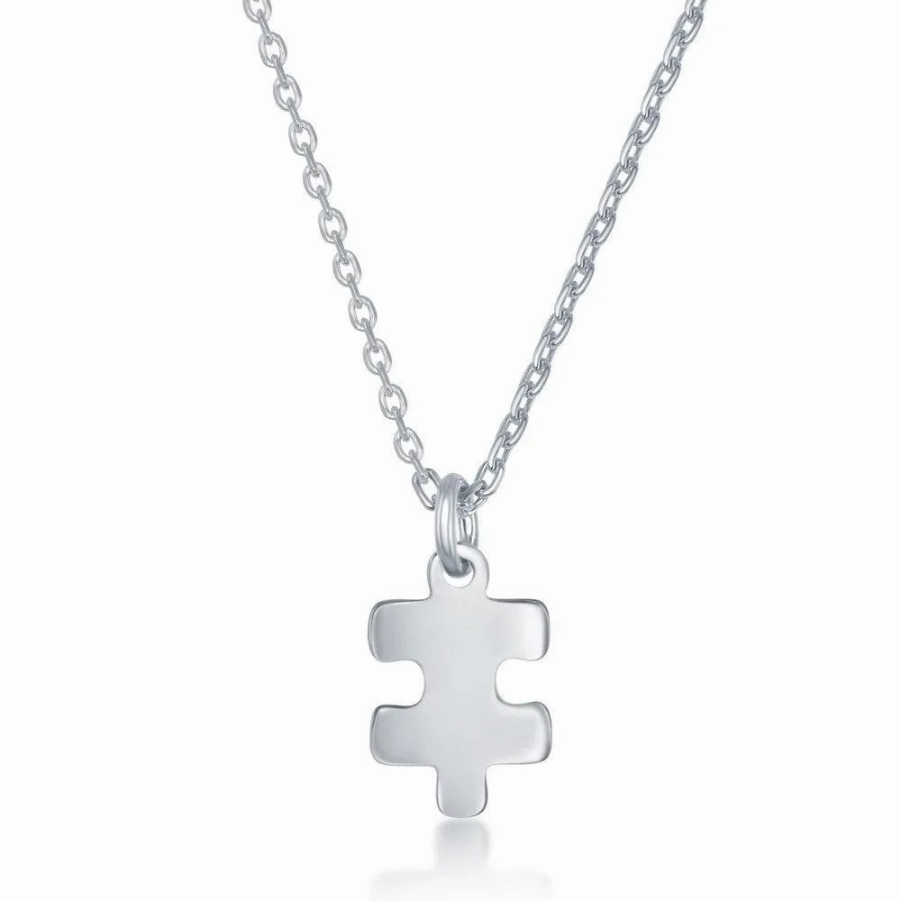 Sterling Silver 2PC; Puzzle Piece Necklace Set - 16 2 Inch You Are My Heart; 14 2 Puzzle Piece
